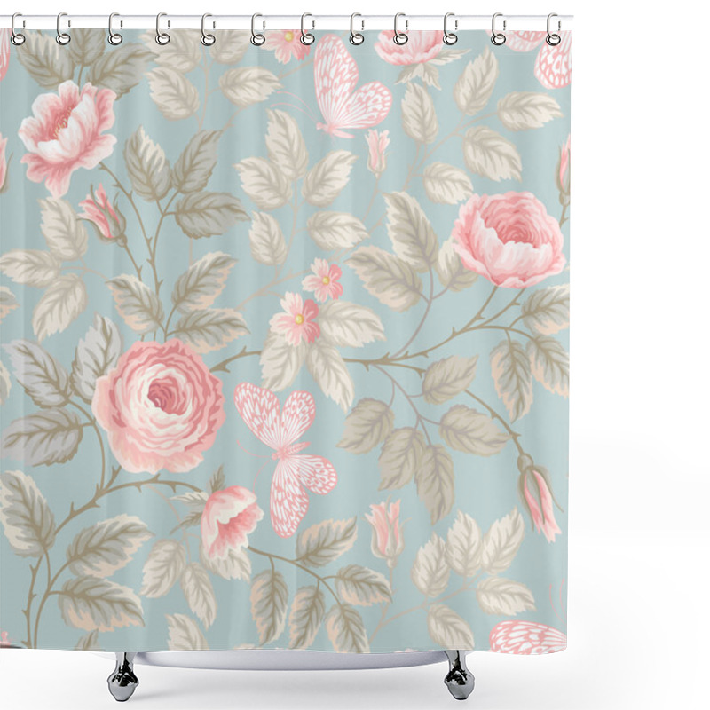 Personality  Seamless Floral Pattern With Roses Shower Curtains