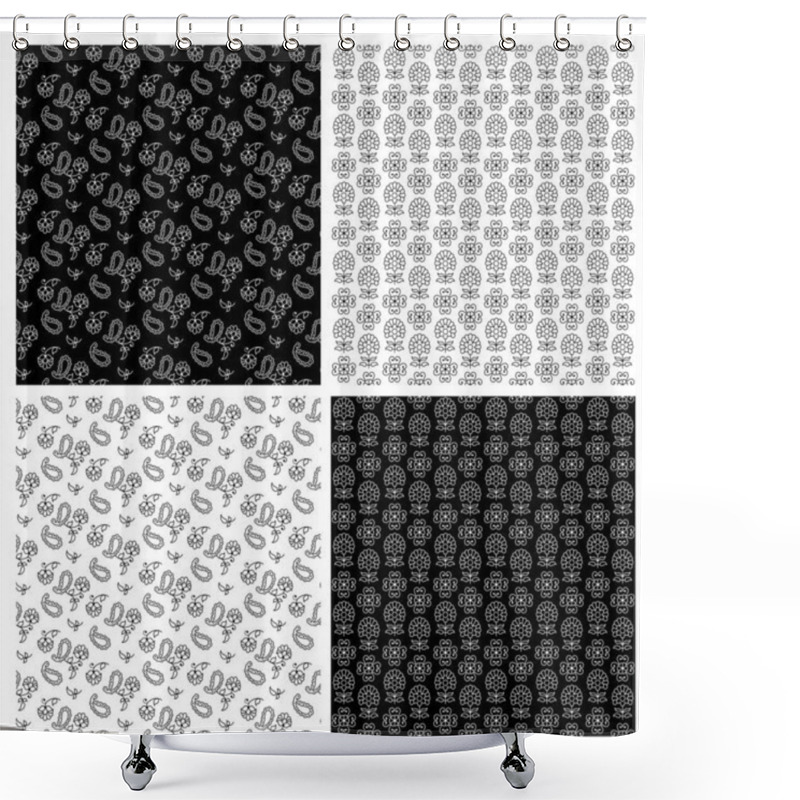 Personality  Indian Paisley And Floral Seamless Vector Patterns Shower Curtains