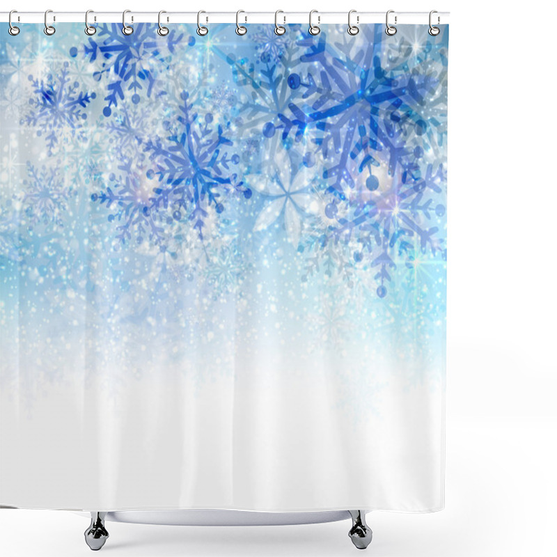 Personality  Christmas Background With Abstract Blue Snowflakes Shower Curtains