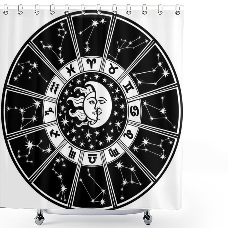 Personality  Zodiac Sign And Constellations.Horoscope Circle.Black And White Shower Curtains