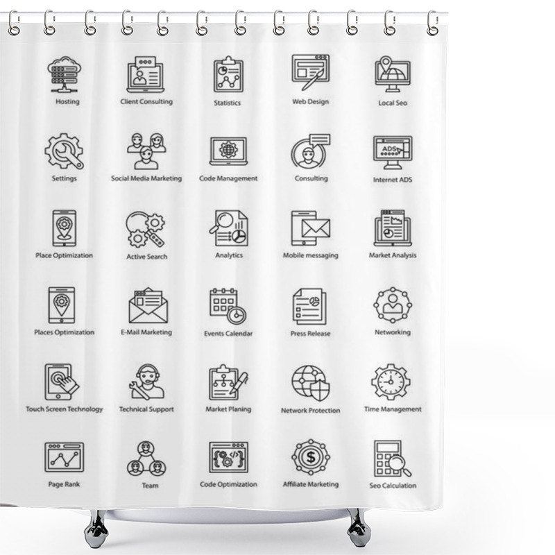 Personality  Collection Of Web And Seo Line Vector Icons Shower Curtains