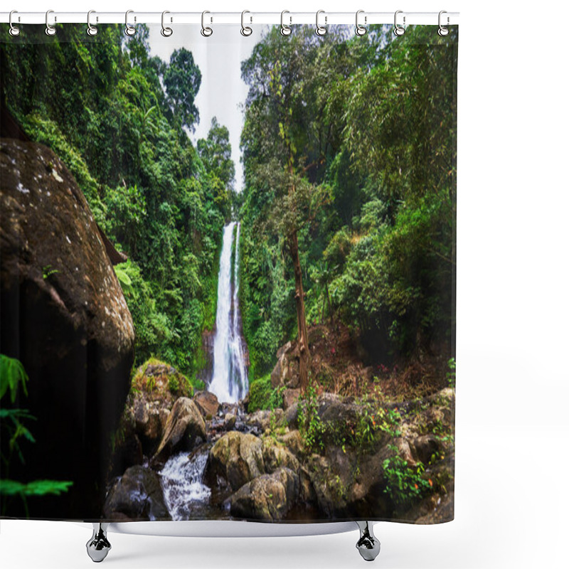 Personality  Beautiful Waterfall In Green Tropical Forest. View Of The Falling Water With Splash Of Water Makes. Nature Landscape. Morning View On Hidden Majestic Waterfall In The Deep Rain Forest Jungle. Shower Curtains