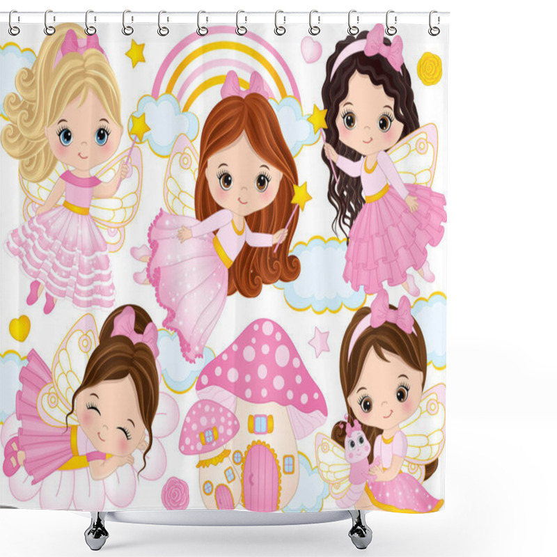 Personality  Vector Set With Cute Little Fairies Shower Curtains