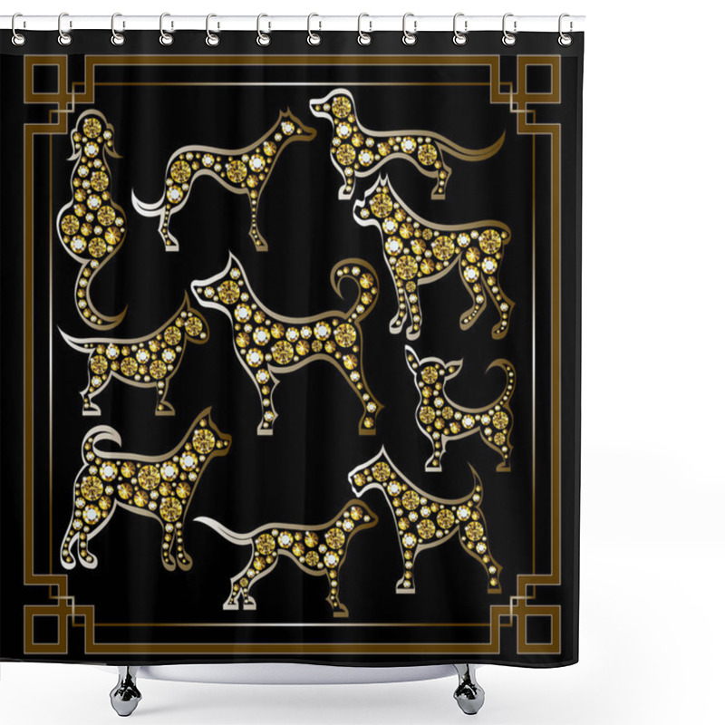 Personality  Graphic Illustration With Decorative Dogs_set Shower Curtains