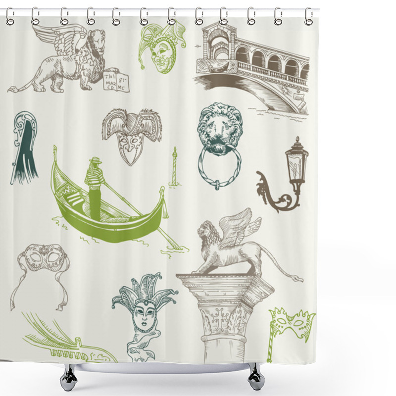 Personality  Venice Doodles - Hand Drawn - For Design And Scrapbook In Vector Shower Curtains