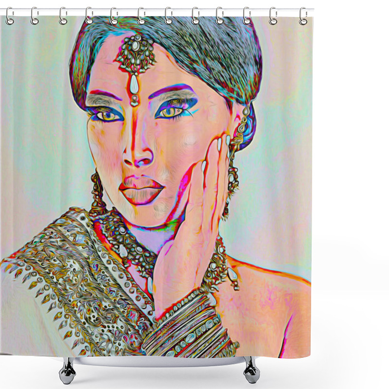 Personality  Abstract Digital Art Of Indian Or Asian Woman's Face Shower Curtains