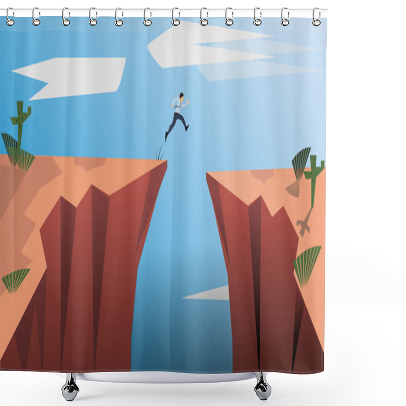 Personality  Belive In Yourself And Dare To Be Yourself. Take Risk In Life And Move For Your Goals. The Jumping Man Is A Concept Of Determination, Courage, Belief, Enterprise Life, Self Confidence, Fearless. Shower Curtains