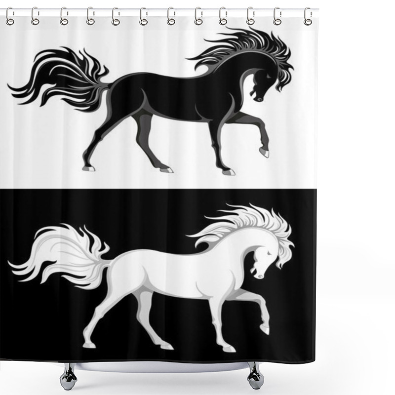 Personality  Black And White Horses Shower Curtains