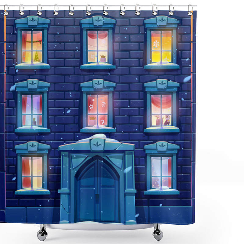 Personality  Night Windows With Christmas And New Year Decor Shower Curtains