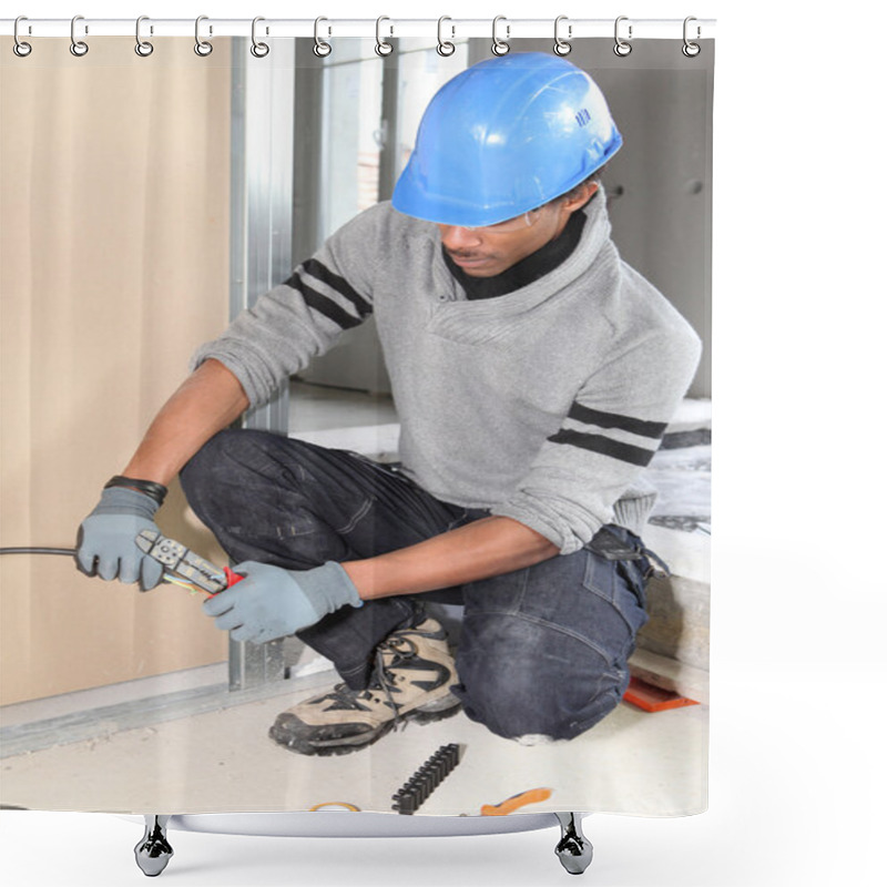 Personality  Electrician Fixing Wall Electrics Shower Curtains