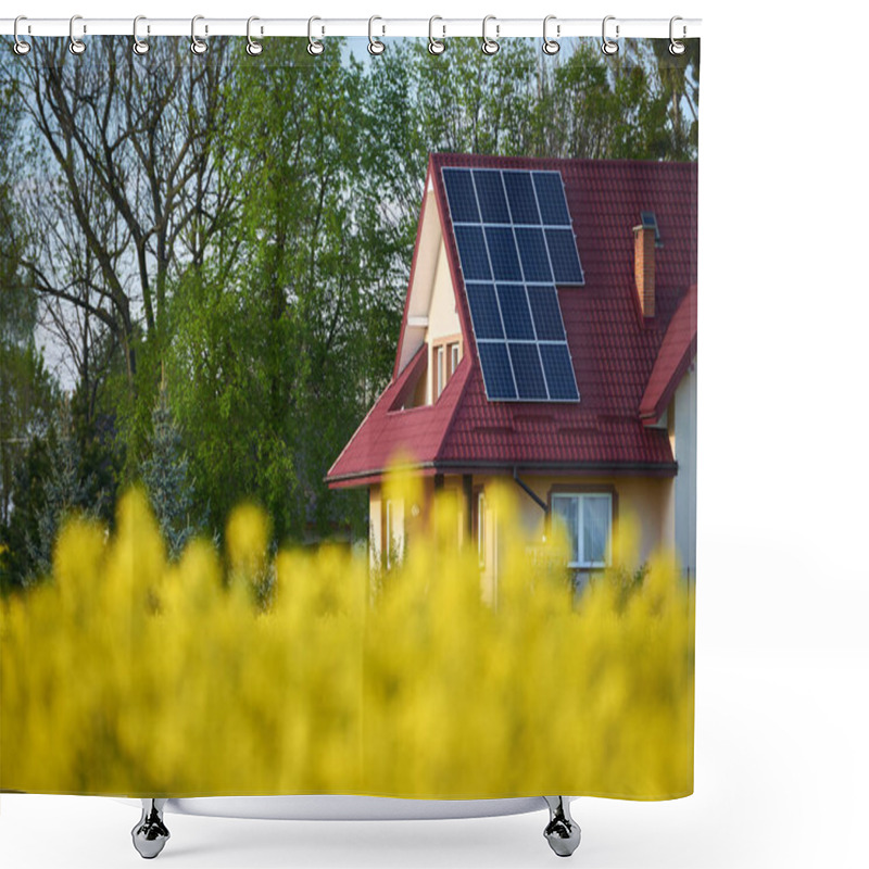 Personality  Photovoltaic Panels Placed On The Roof Of The House Shower Curtains