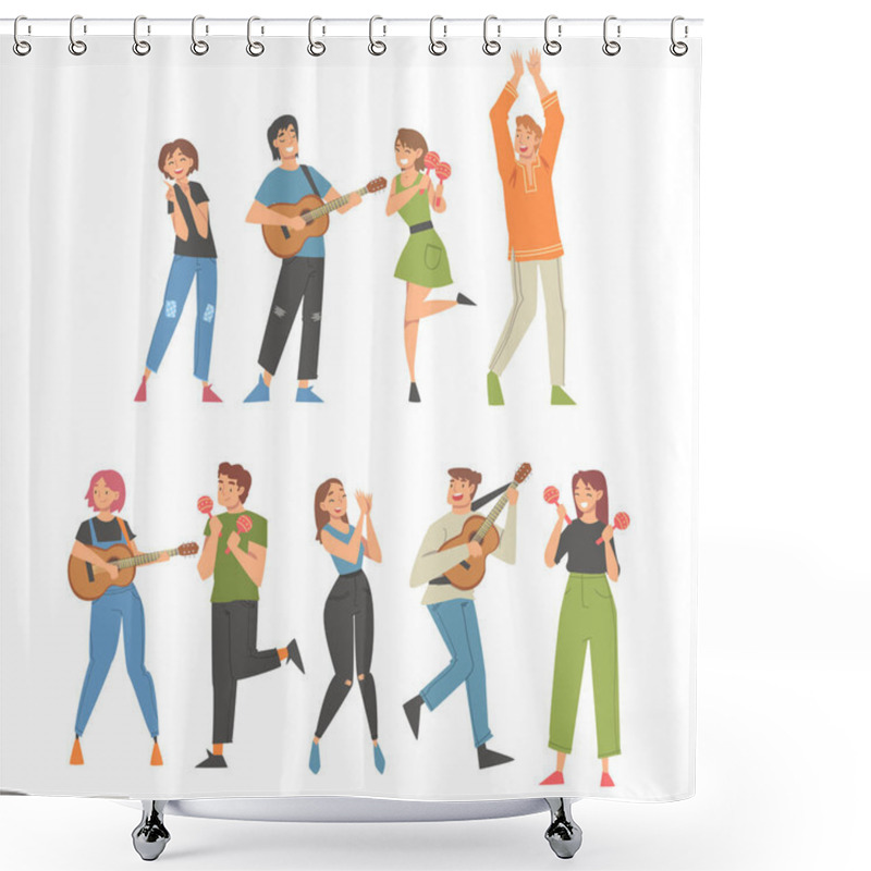 Personality  People Character Musician Conducting And Performing Music Playing Musical Instrument Vector Set Shower Curtains