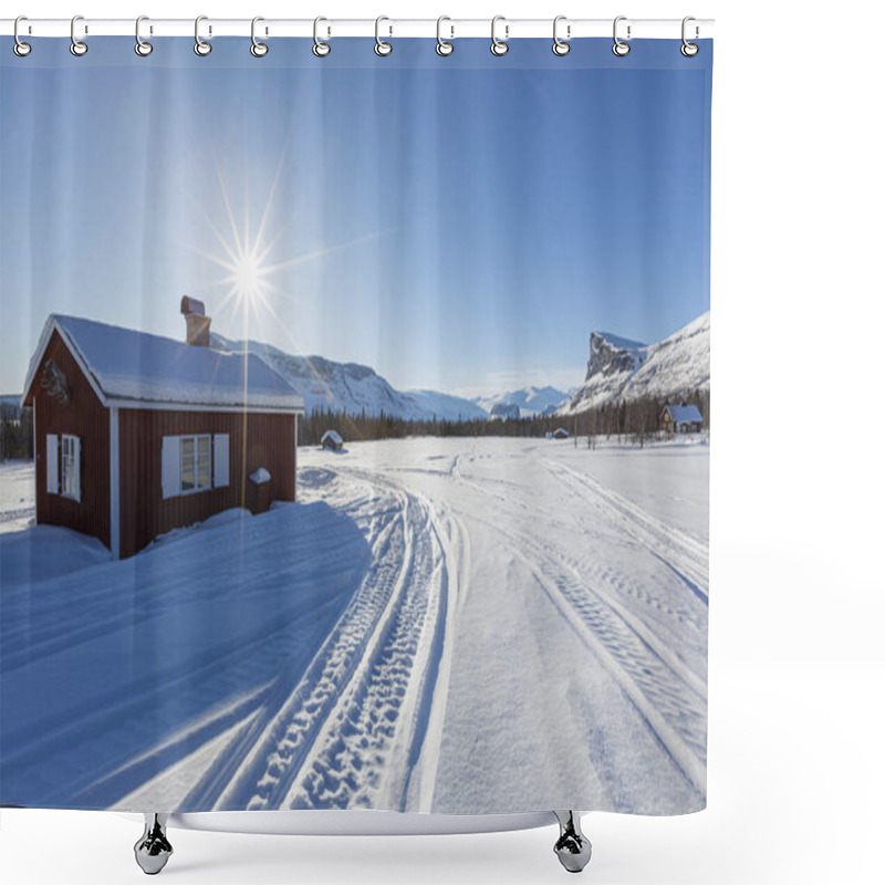 Personality  Wooden Huts STF Aktse Fjllstuga In Winter, Skierffe, Kungsleden Or Knigsweg, Province Of Lapland, Sweden Shower Curtains