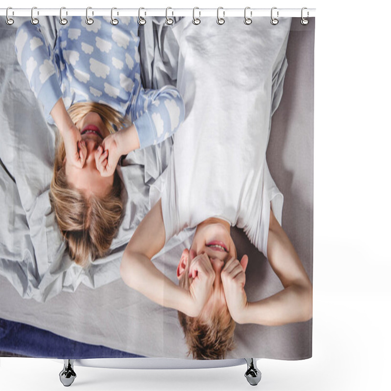 Personality  Brother And Sister Waking Up Shower Curtains