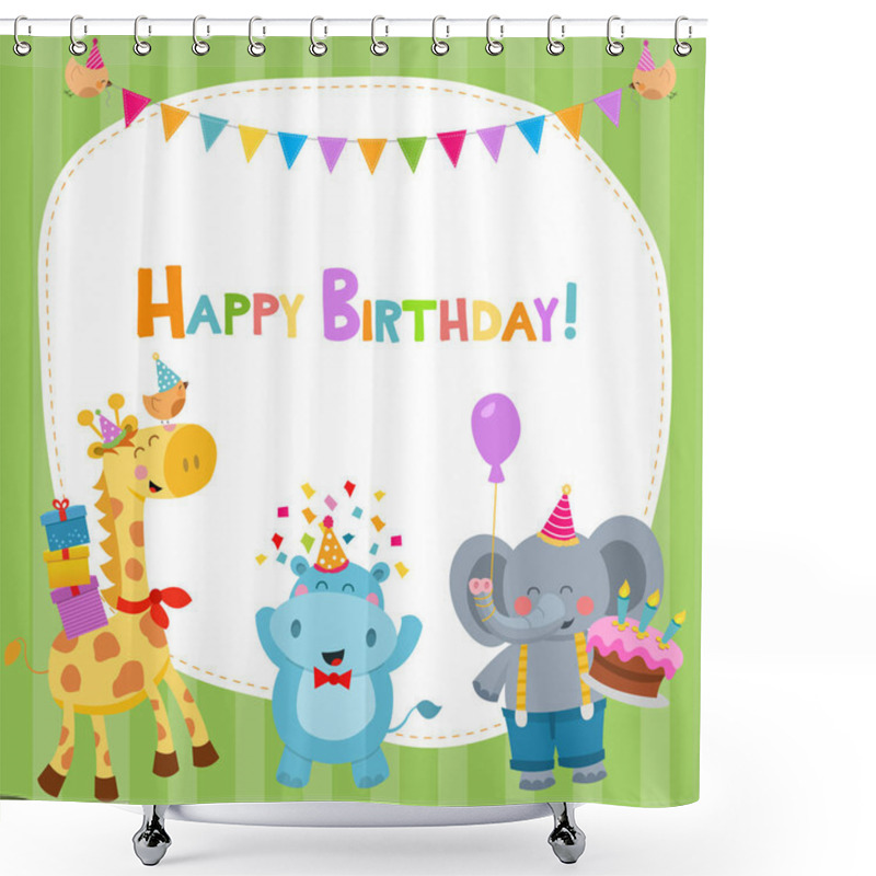 Personality  Cute Animals Birthday Card Shower Curtains