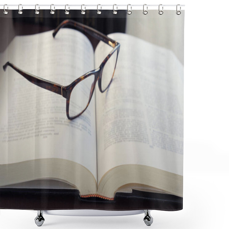 Personality  Reading Glasses On Book Shower Curtains