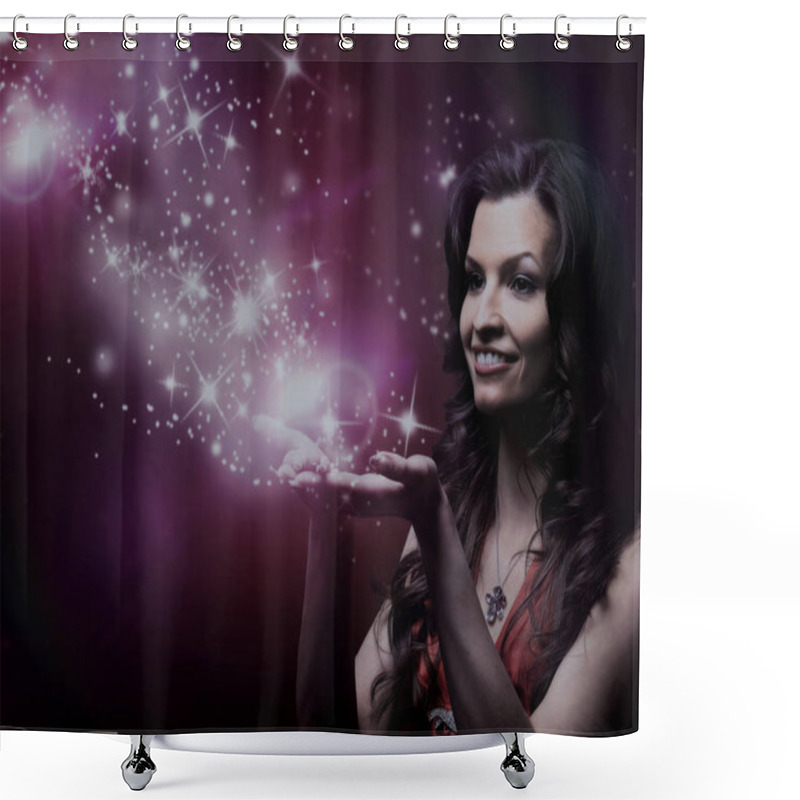 Personality  Girl Blowing Magic Stars Shower Curtains