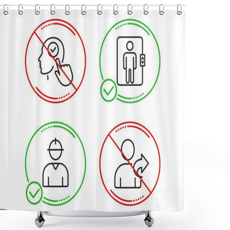 Personality  Do Or Stop. Select User, Engineer And Elevator Icons Simple Set. Refer Friend Sign. Head With Checkbox, Worker Profile, Office Transportation. Share. People Set. Line Select User Do Icon. Vector Shower Curtains