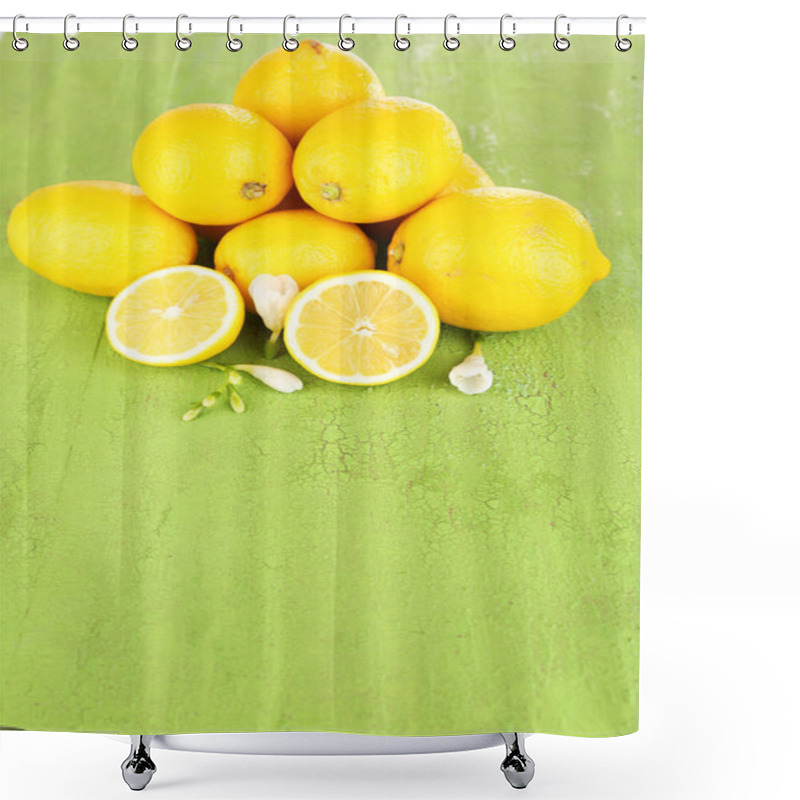 Personality  Fresh Lemons And Lavender On Green Table Shower Curtains