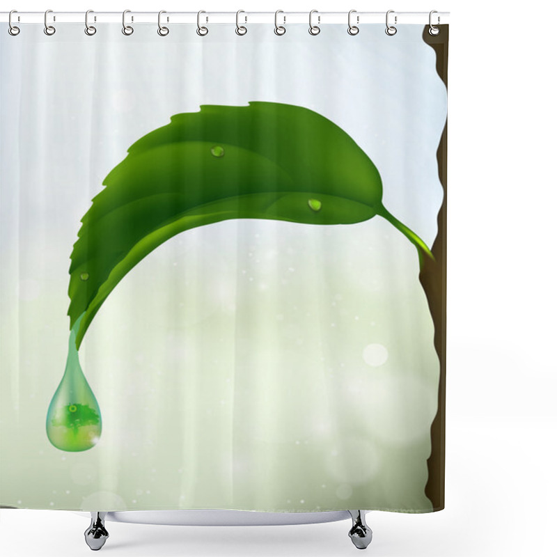 Personality  Green Leaf With A Drop Of Flowing. Ecological Theme Shower Curtains