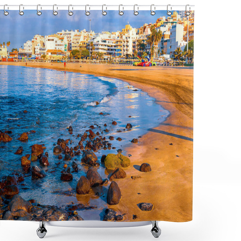 Personality  View Of The Atlantic Coast In Tenerife. Beach, Volcanic Stones, Pebbles. Shower Curtains