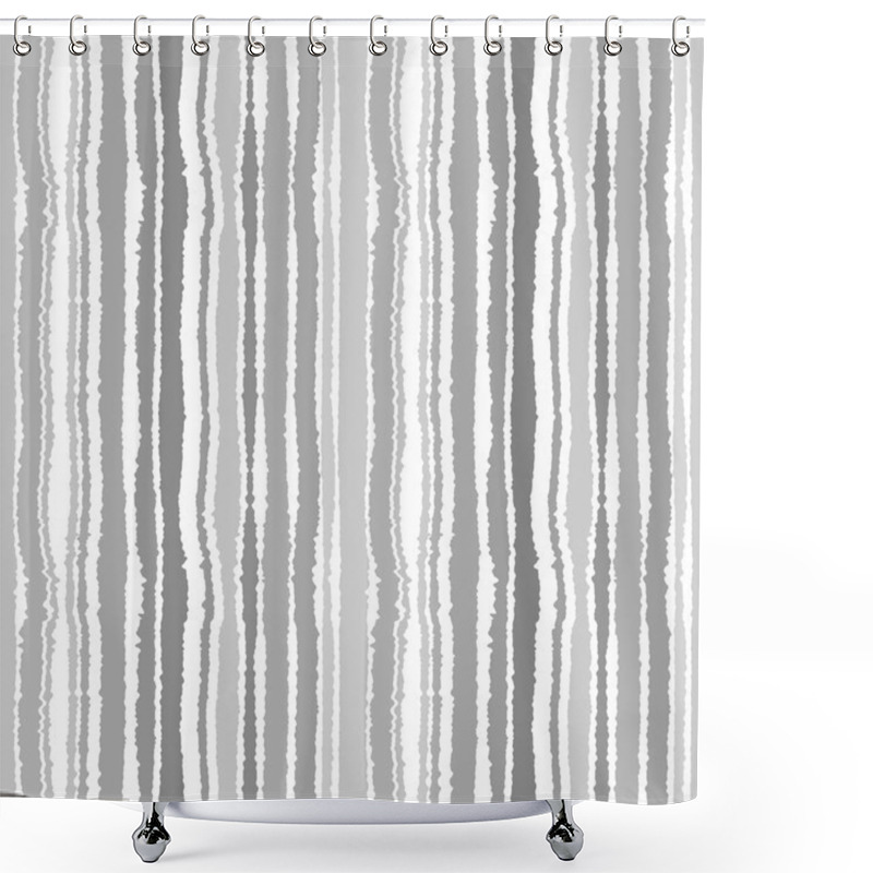 Personality  Seamless Strip Pattern. Vertical Lines With Torn Paper Effect. Shred Edge Background. Gray Colors. Vector Illustration Shower Curtains