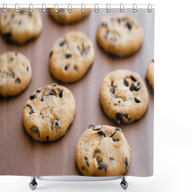 Personality  Cookies With Chocolate Chips On Brown Background  Shower Curtains