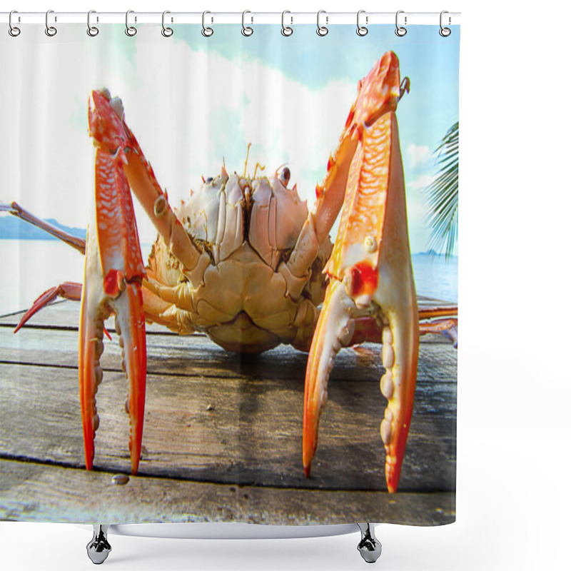 Personality  Close Up Of Sea Crab On The Table Near The Sea Shower Curtains