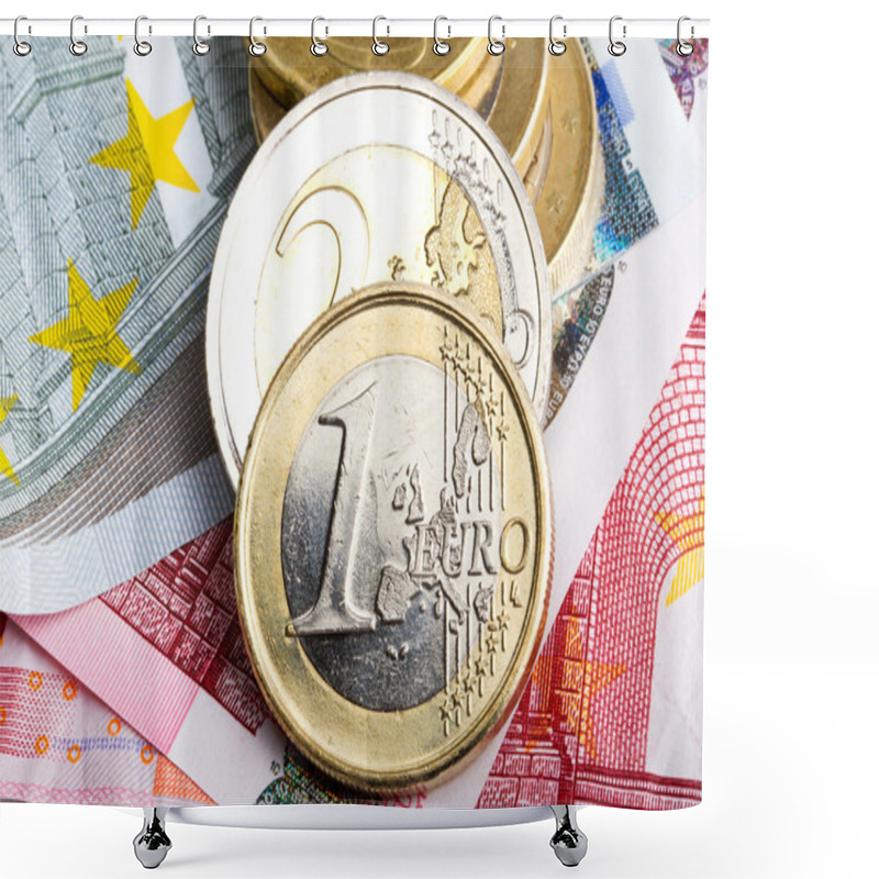 Personality  Euro Coins Over Banknotes Shower Curtains