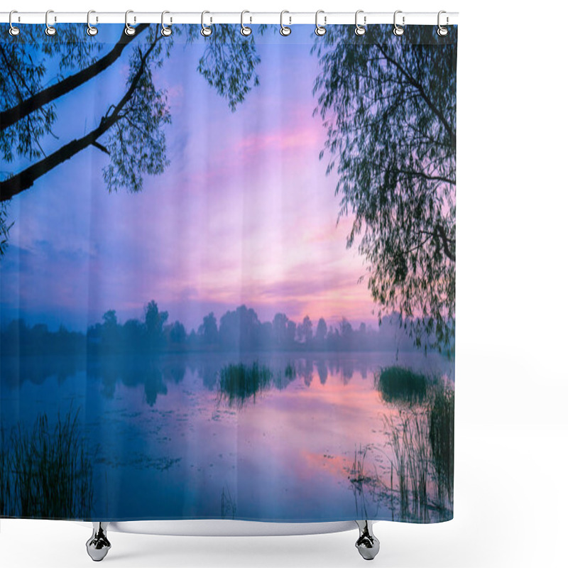 Personality  Early Morning, Dawn Over The Lake. Misty Morning, Rural Landscape, Wilderness, Mystical Feeling Shower Curtains