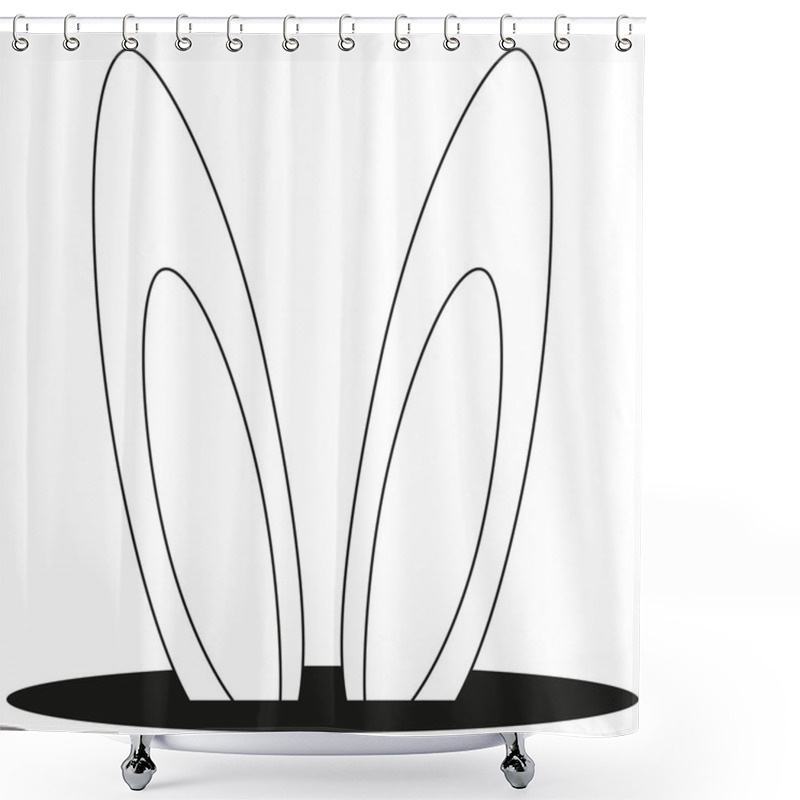 Personality  Line Art Black And White Rabbit Ears Hole Icon. Shower Curtains