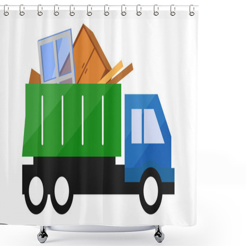 Personality  Vector Illustration Of Garbage Truck. Isolated Lorry With Big Trash On White Background. Shower Curtains