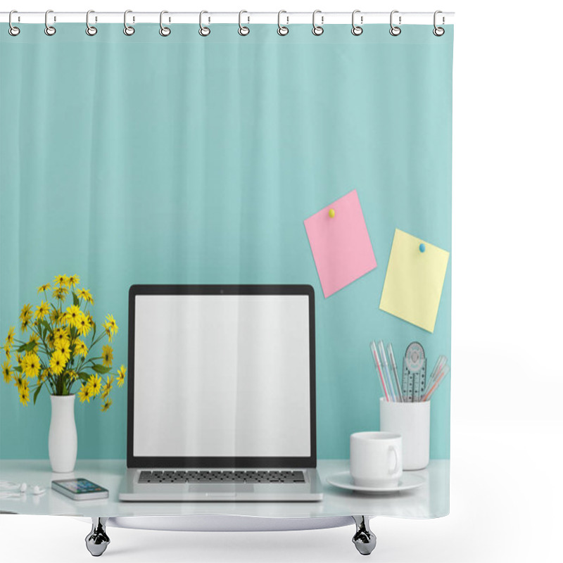 Personality  Laptop Display For Mockup On Table, 3D Rendering Shower Curtains