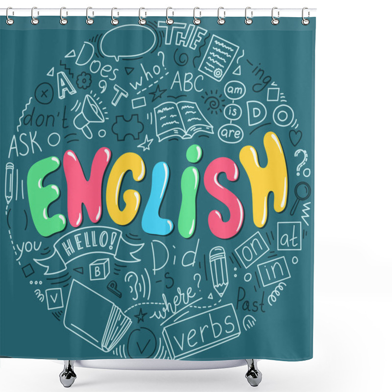 Personality  English. Language Education Hand Drawn Doodle And Lettering In Circle Shape Shower Curtains