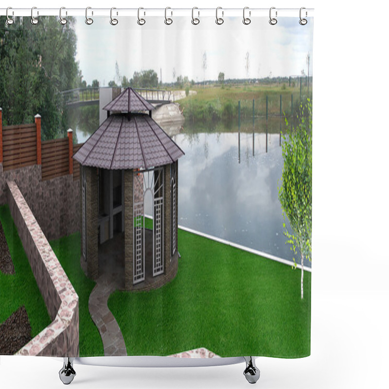 Personality  Design Of The Lakefront Landscape, 3D Render Shower Curtains