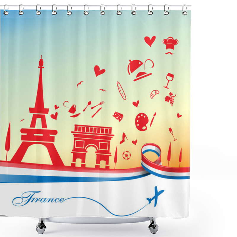 Personality  France Holiday Background With Symbol And Flag Shower Curtains