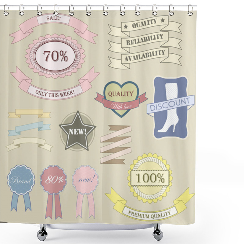 Personality  Labels And Ribbon Retro Style Set. Shower Curtains