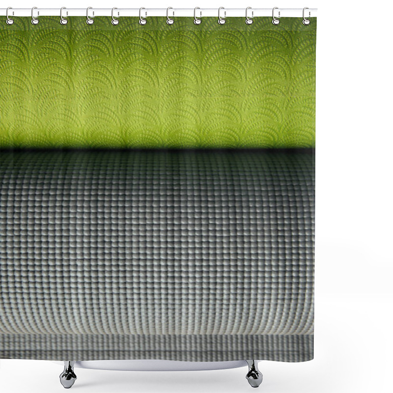 Personality  Top View Of Two Green And Grey Rolled Yoga Mats Shower Curtains