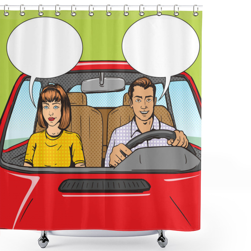 Personality  Family Couple In Car Pop Art Style Vector Shower Curtains