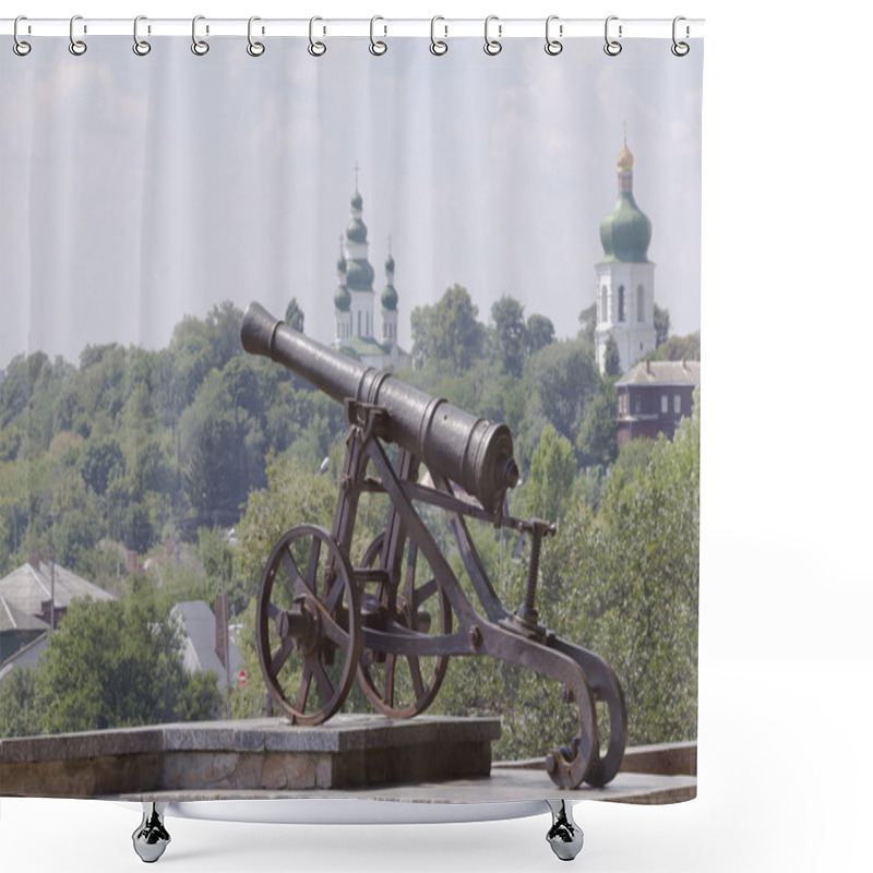 Personality  Old Cast-iron Cannon In The City Park. Shower Curtains