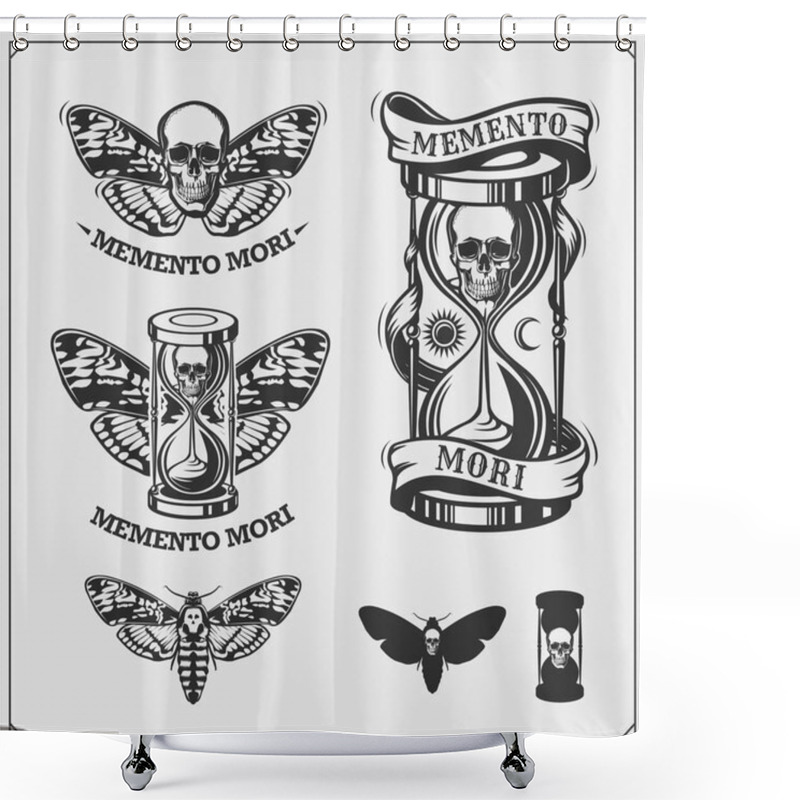 Personality  Memento Mori. Hourglass, Butterfly And Skull. Brevity Of Human Life. Print Design For T-shirt. Shower Curtains