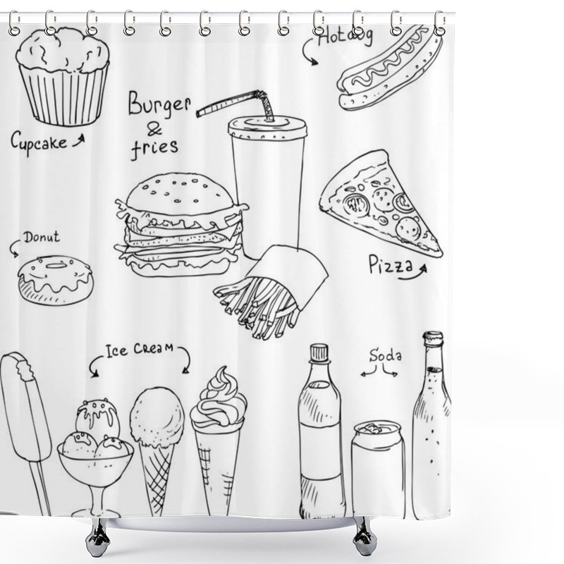 Personality  Set Of Fast Food Sketch Shower Curtains