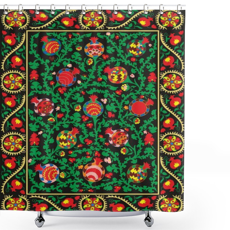 Personality  Suzani Textile. Uzbek Manual Oriental Embroidery. National Ornament Of The Countries Of Central Asia. Vectors Background. EPS Format. Shower Curtains