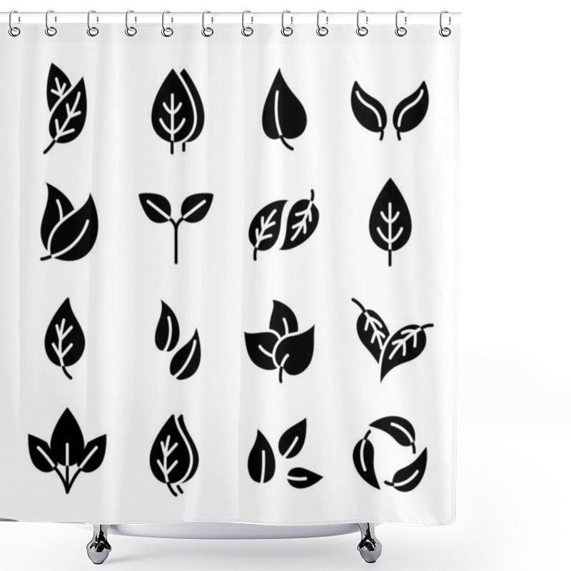 Personality  Eco Leaves Black Set. Collection Of Graphic Elements For Website. Symbol Of Spring And Summer. Natural And Organic Cosmetics Products. Cartoon Flat Vector Illustrations Isolated On White Background Shower Curtains