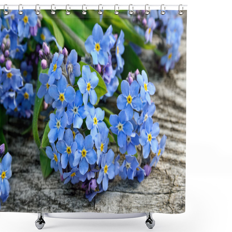 Personality  Bouquet Of Blue Forget-me On A Wooden Background Shower Curtains