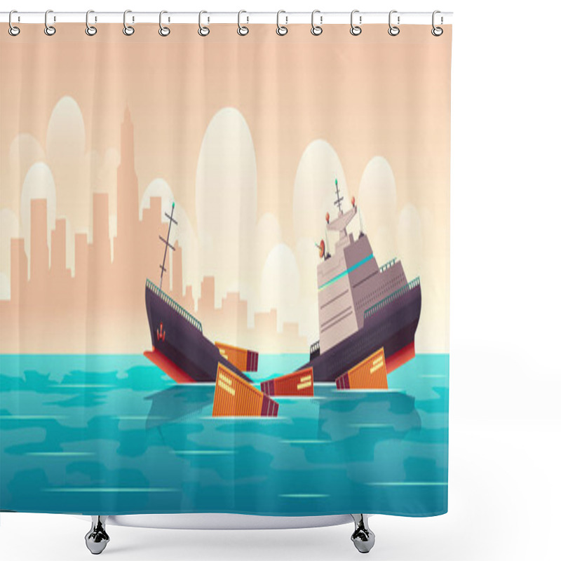 Personality  Shipwreck Of Cargo Ship, Vessel Sinking In Ocean Shower Curtains