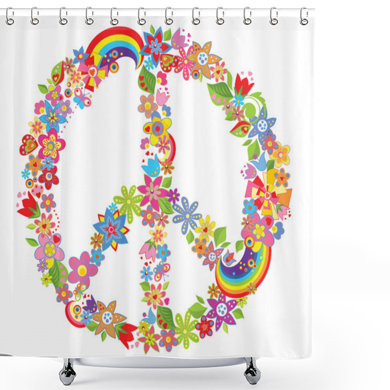 Personality  Peace Flower Symbol Shower Curtains