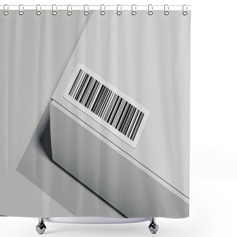 Personality  Bar Code On White Box Isolated On Light Background. 3d Rendering. Shower Curtains