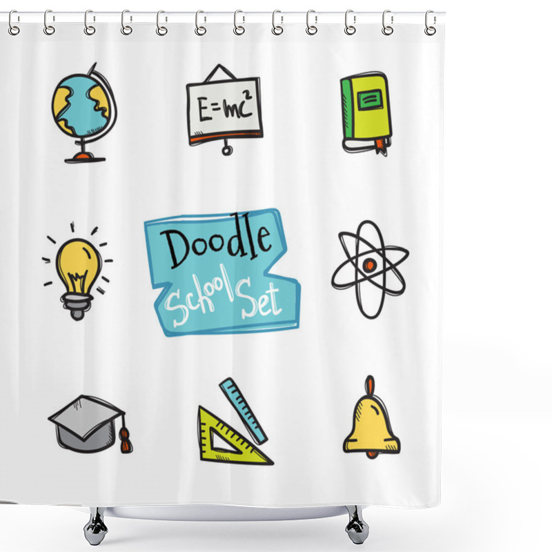 Personality  Vector Doodle Style School Set. Cute Hand Drawn Collection Of Education Objects Shower Curtains