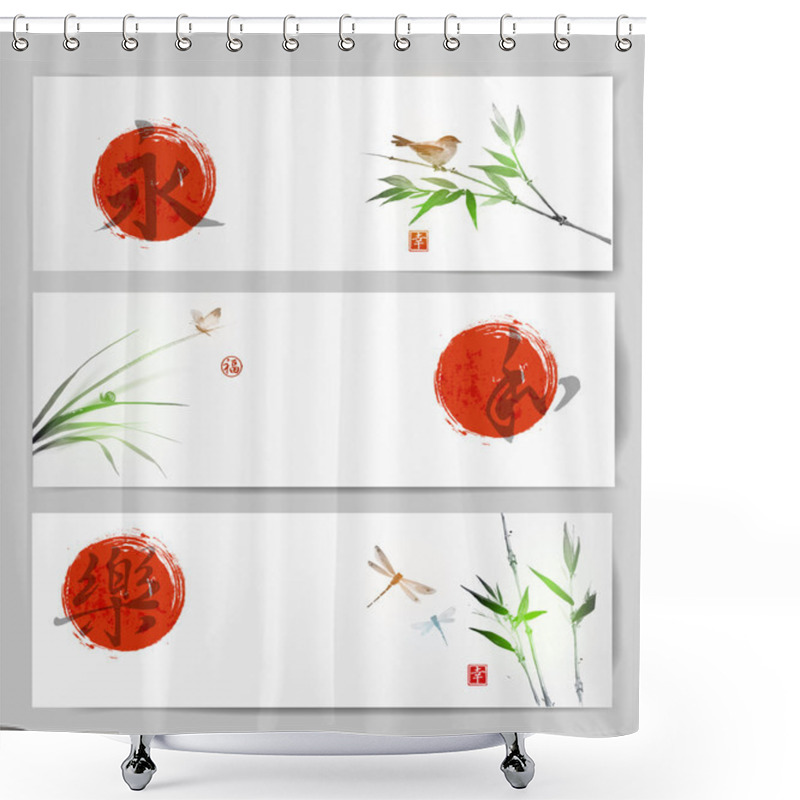 Personality  Banners With Birds, Grass, Butterfliy And Dragonflies Shower Curtains